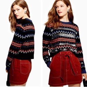 NWT Topshop Sequin Fair Isle Knit Women's Sz 6 Festive Holiday Sweater